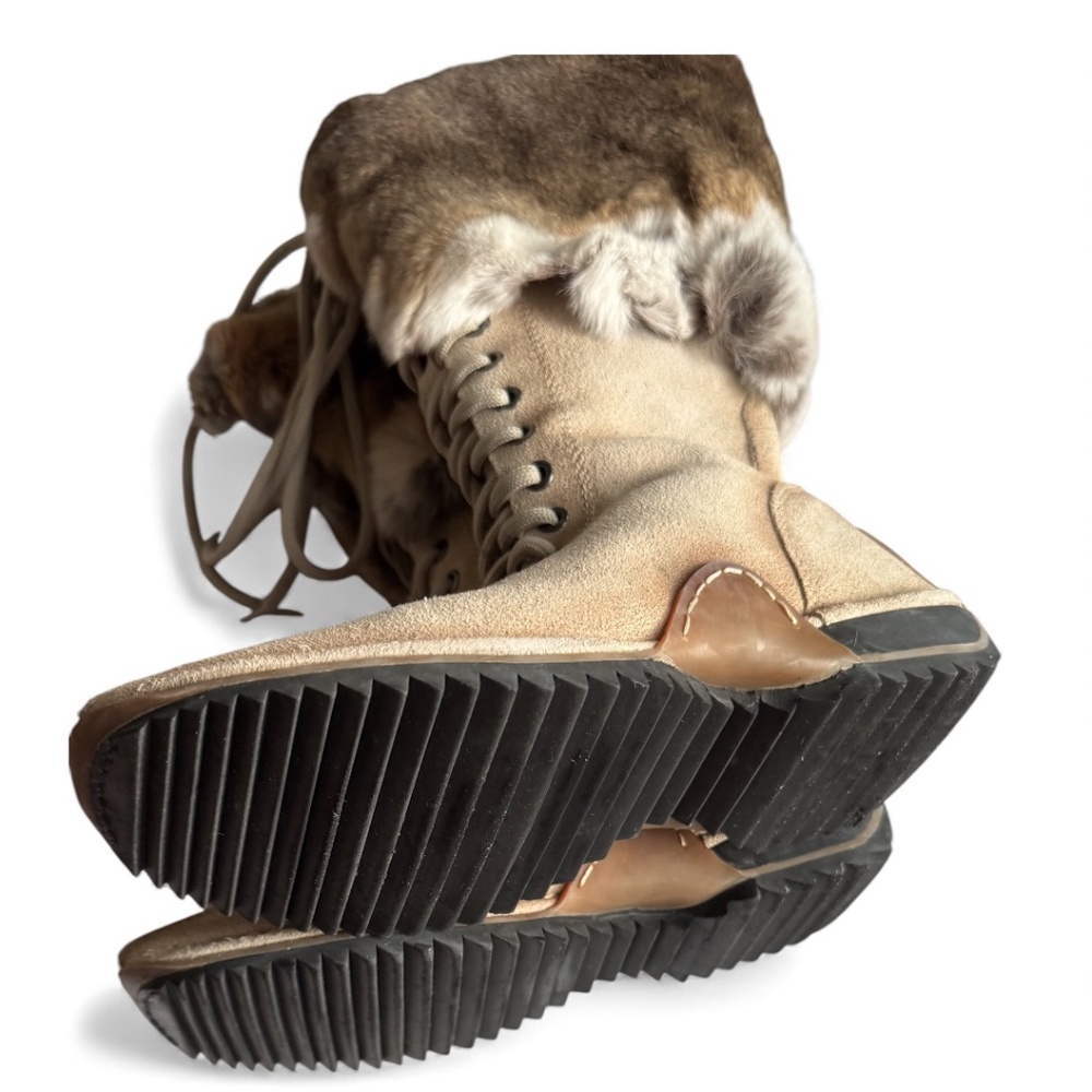 Natural Fur + Shearling-Lined Winter Boots – Tan Suede Lace-Up & Zipper - Picture 10 of 10